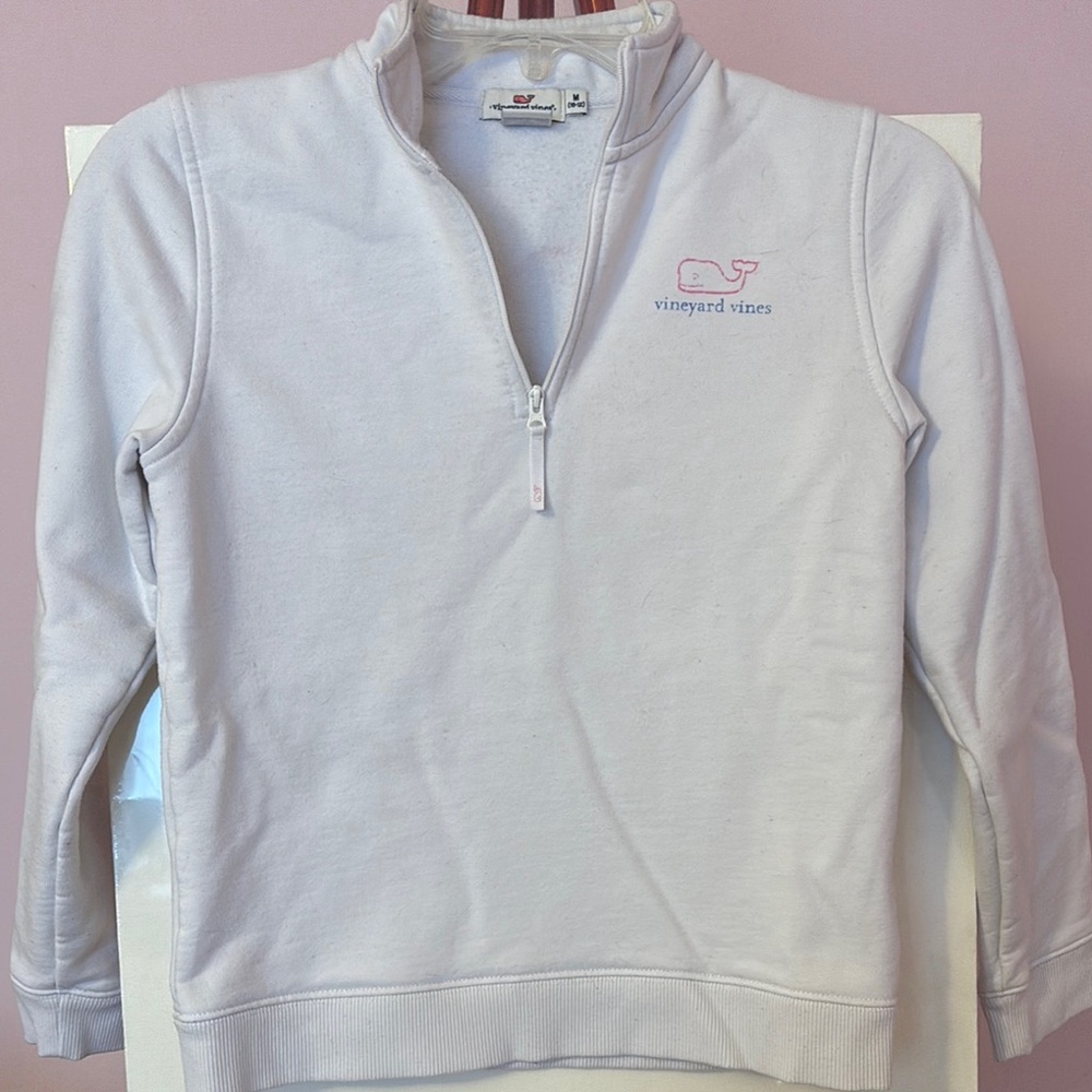 Vineyard Vines White and Pink Quarter-Zip Hoodie